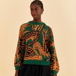 Farm Rio Green Croco Knit Sweater
